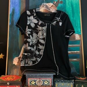 Goa Chic Black Floral Women's Blouse M